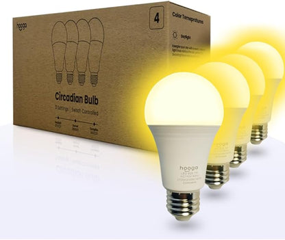 hooga Circadian Rhythm Full Spectrum LED Light Bulb - 2700K, 2100K, 1400K, Flicker-Free, Blue Light Free Night Mode, 7W Energy Efficient Warm White for Sleep, Relaxation & Focus - 4 Pack