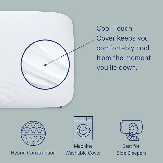 Casper Sleep Essential Cooling Hybrid Pillow, Standard Size – Dual-Sided Foam & Down-Alternative Fill, Medium Feel, Cooling Cover, Supports Side Sleepers, Breathable & Pressure-Relieving