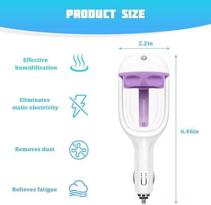 Car Mini Humidifier, Auto Shut-Off 180-Degree Rotation Small Vehicle Purifier Diffuser for Travel, Portable Plug-in Compact Automotive Air Humidifier, Universal for Most Vehicles (Purple)