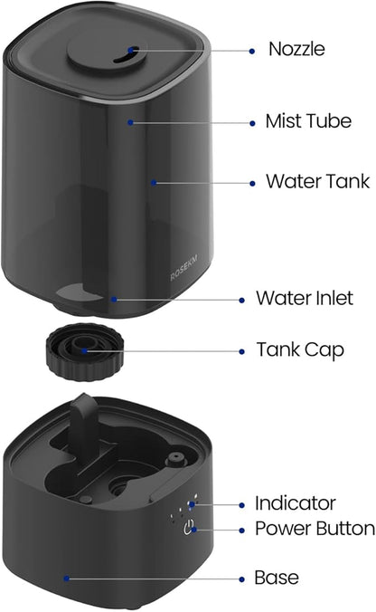 Humidifiers for Bedroom, 2.0L Cool Mist Humidifier for Home Plant and Baby Nursery, Quiet Ultrasonic Humidifier with 360° Nozzle, Auto Shut-Off, Filterless, Black