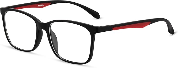 ANRRI Blue Light Blocking Glasses, Anti Eyestrain Lens Lightweight Frame Eyeglasses, Black Fream Red Temple, Men/Women…
