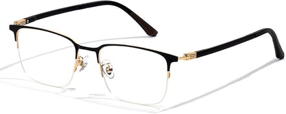 Blue Light Blocking Glasses Men Computer Gaming Glasses Rectangle Metal Semi-rimless Black/Golden Frame Anti Glare/UV400 Clear Lens