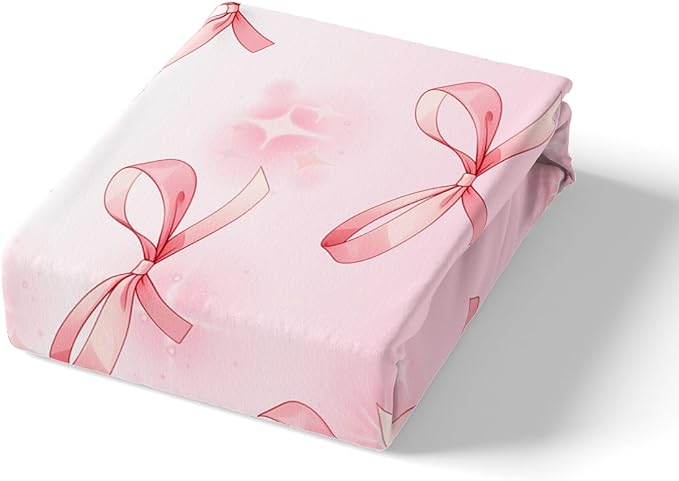 Manfei Pink Bowknots Bed Sheet Set 3 Pieces,Glitter Starry Bow Dreamy Microfiber Bedding Set Without Flat,Princess Fairy Tale Theme Bow-tie Girly Fitted Sheet,2 Pillow Cases,Full Size