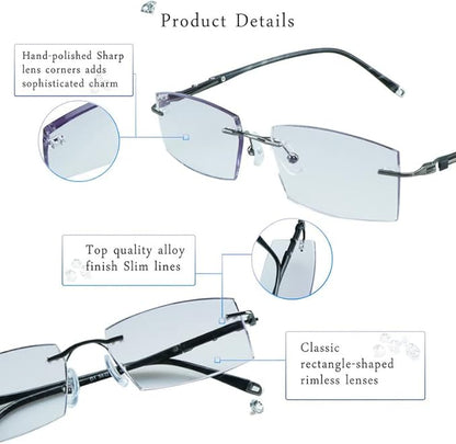 LifeArt Blue Light Blocking Glasses,Computer Reading Glasses,Rimless Frame Tinted Lens with Diamond,Stylish for Men (+4.00 Magnification)