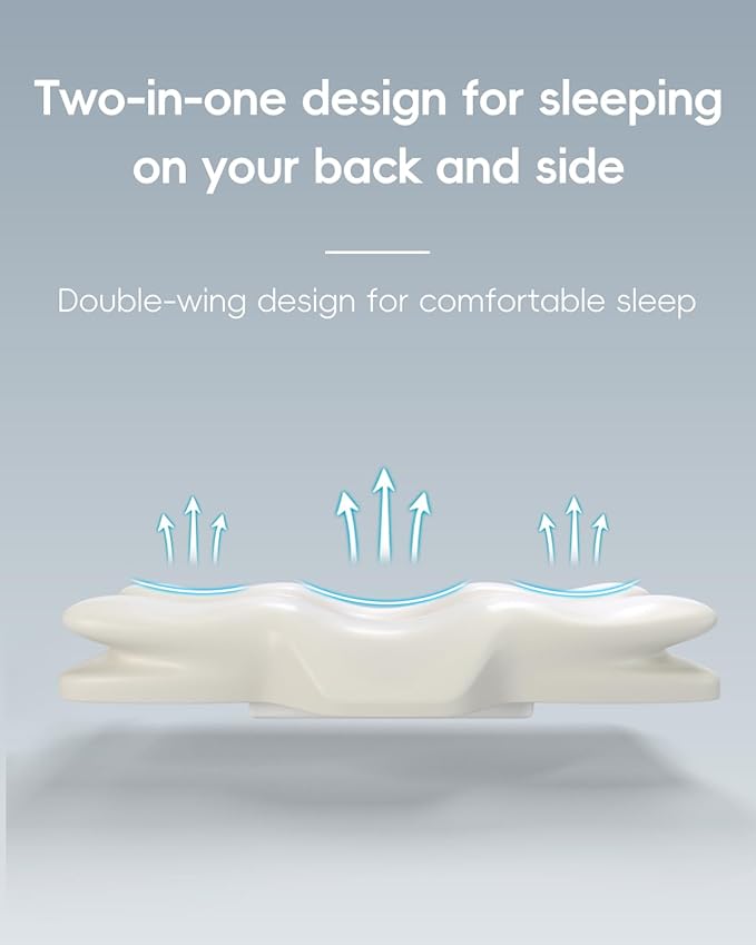 Ergonomic Double-Wing Cervical Neck Pillow – Orthopedic Memory Foam Neck Support Pillow for Side Sleepers, Cervical Spine Alignment & Shoulder Pain Relief, Cooling Washable Cover, 3.5"–1.2" Design