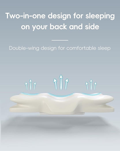 Ergonomic Double-Wing Cervical Neck Pillow – Orthopedic Memory Foam Neck Support Pillow for Side Sleepers, Cervical Spine Alignment & Shoulder Pain Relief, Cooling Washable Cover, 3.5"–1.2" Design