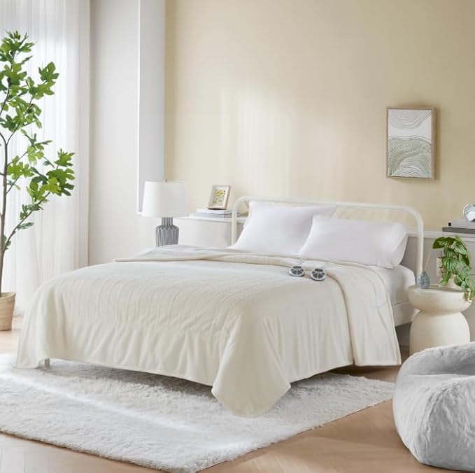 Serta Heated Blanket, Electric Full Size Blanket, Soft, Warm, Fuzzy Heating Blanket Full for Office, Couch, 1-12 hr Auto Shut Off Timer, 10 Lv Heat Setting, ETL Certified, Full 77" x 84" Ivory