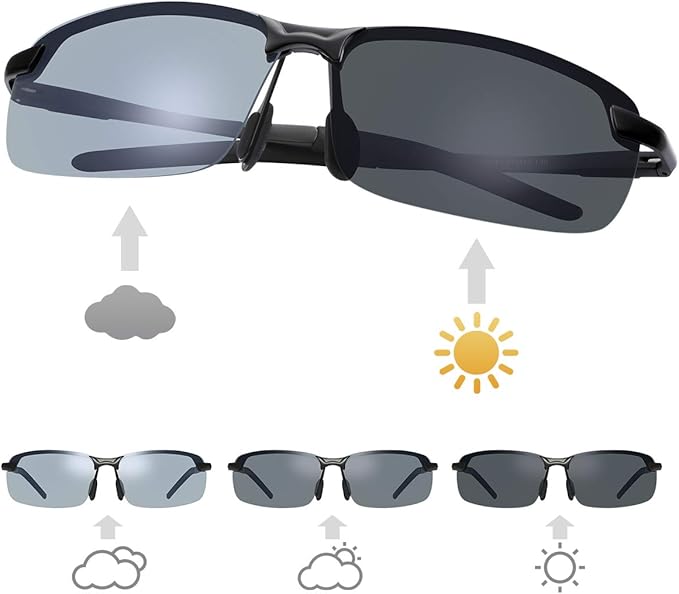 MIRYEA Blue Light Blocking Computer Glasses Photochromic Polarized UV Protection Safety Sunglasses for Men and Women Day and Night Spring Hinge Sports Driving Eyewear Anti Glare Eyestrain Eyeglasses
