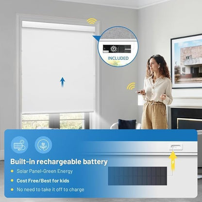 Motorized Blinds with Remote, [Free Solar Panels] Cordless Smart Blinds with Valance Cover, Rechareable Blackout Electric Automatic Roller Shades for Windows White 35" W x 72" H
