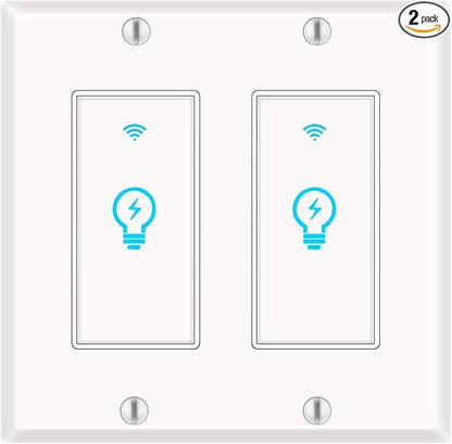Smart Light Switch, Compatible with Alexa, Google Home IFTTT, App and Voice Control, Timing Function, No Hub Required, Suitable for 2/3/4 Box, Neutral Wire Needs MICMI, 2 Gang