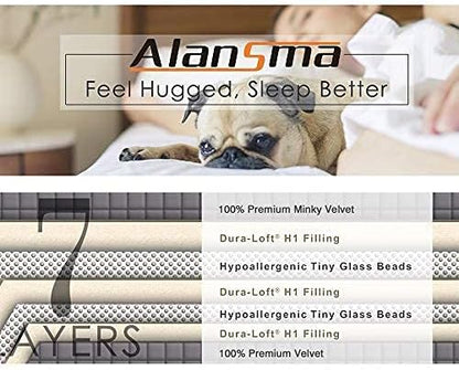 ALANSMA Reversible Weighted Blanket for All Season, Luxury Velvet, Warm and Cool, Adult 5Lb Blue Weighted Blanket, Enjoy Sleeping Anywhere(Blue,36"x48" 5lbs)