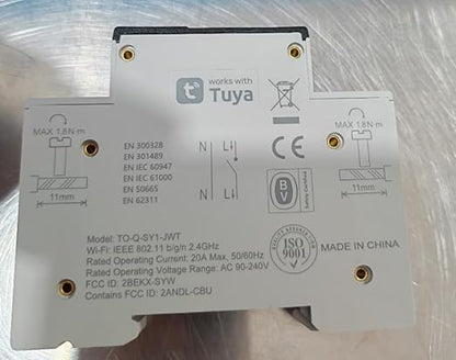 DIY 1P+N Smart Wi-Fi Switch, Work with Alexa and Google Assistant for Voice Control, 20A with Energy Monitor, Smart Life/Tuya APP Remote Control, Timer Functions, DIN Rail Mounted,FCC Certified