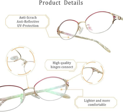 LifeArt Alloy Semi-Rimless Reading Glasses,Blue Light Blocking Glasses, Anti Eyestrain, Computer Gaming Glasses, TV Glasses for Women Men, Anti Glare (Rose Gold, +1.50 Magnification)