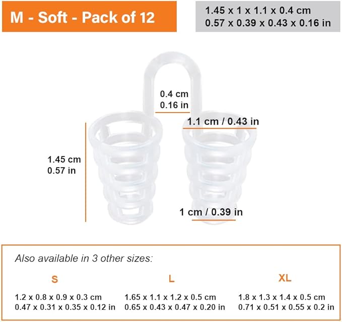 Nose Vent Sinus Relief (Pack of 12 Medium Size) Soft Cone Vents - A Simple Solution for Nasal Snorers - Reusable Snoring Device to Enjoy a Peaceful Night's Sleep - by Mobi Lock