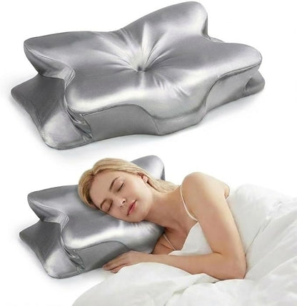 Cervical Neck Pillow for Pain Relief-Ergonomic Side Sleeper Pillow，Cooling Memory Foam Pillows for Neck Support,Contour Orthopedic Pillows for Back Stomach Sleepers (Silvery)