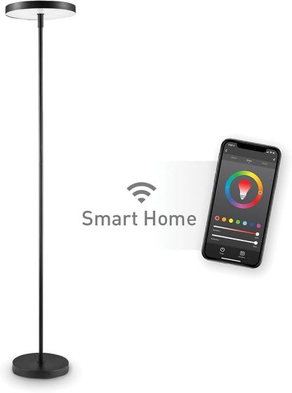 Globe Electric Wi-Fi Smart Floor Lamp, Satin Black, No Hub Required, Voice Activated, 36 Watts, Multicolor Changing RGB, Tunable White 2000K - 5000K, 2500 Lumens, 50,000 Hours, 80 CRI,67589