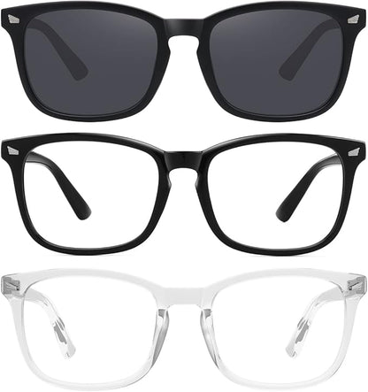 MEETSUN 3-Pack Blue Light Blocking Glasses, Anti Eye Strain Headache (Sleep Better), Computer Glasses UV400 Lens (Black + Clear + Matte Black Frame/Grey Lens)