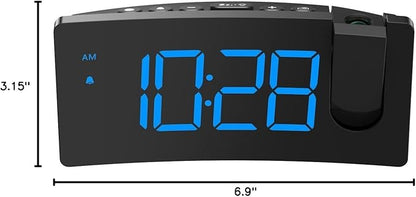 GOLOZA Projection Alarm Clock, Digital Clock with 180° Rotatable Projector, 3-Level Brightness Dimmer, Clear LED Display, USB Charger, Progressive Volume, 9mins Snooze,12/24H, for Bedroom