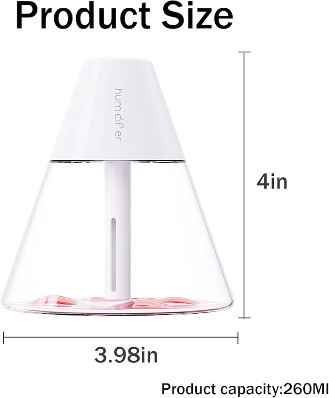 INVODA Mini Humidifiers, 260ml USB Personal Cool Mist Humidifier Cute Volcanoes Desktop Air Humidifier Quiet Night Light Small Humidifiers for Car, Office, Bedroom, Travel (White+6 Cotton Cores)