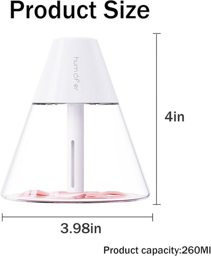 INVODA Mini Humidifiers, 260ml USB Personal Cool Mist Humidifier Cute Volcanoes Desktop Air Humidifier Quiet Night Light Small Humidifiers for Car, Office, Bedroom, Travel (White+6 Cotton Cores)
