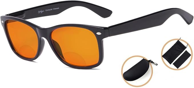 Eyekepper Blue Blocking Amber Bifocal Glasses for Sleep-Nighttime Bifocal Readers-Special Orange Tinted Glasses for Women Men (Black, +3.00)