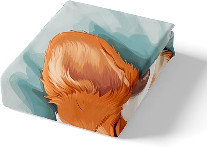 Lovely Corgi Kids Fitted Sheet Queen Size,Cartoon Dog Puppy Bedding Set,Boys Girls Room Decor,Hairy Cute Animal Bed Cover,Cyan Cartoon Bed Sheet,2 Pillowcases