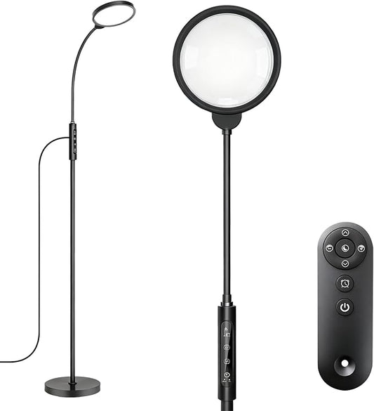Light Therapy Lamp, 11000 Lux UV-Free Floor Lamp, Full Spectrum LED Sunlight with Touch Remote Control, Adjustable 7 Color Temperatures 9 Brightness Levels for Office Living Room Reading Black