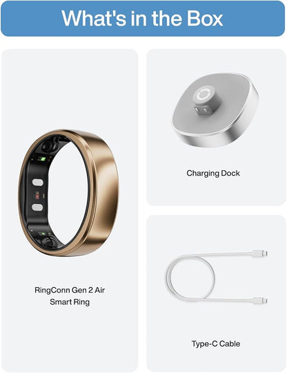 RingConn Gen 2 Air, Ultra-Thin AI Smart Ring, 10-Day Battery Life, Fitness/Sleep/Stress/HR Tracker for Women&Men, No App Fee for Standard Features, iOS & Android Compatible (Size 13, Dune Gold)
