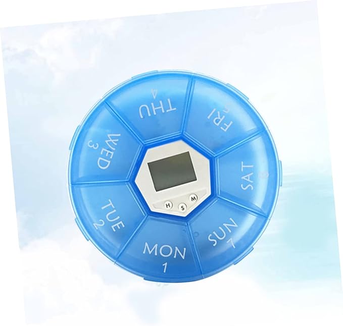 NOLITOY Compartments Electronic Medication Reminder Dispenser Clock Practical Pill Organizer for Daily Use Portable Medicine Chest for Patients Blue