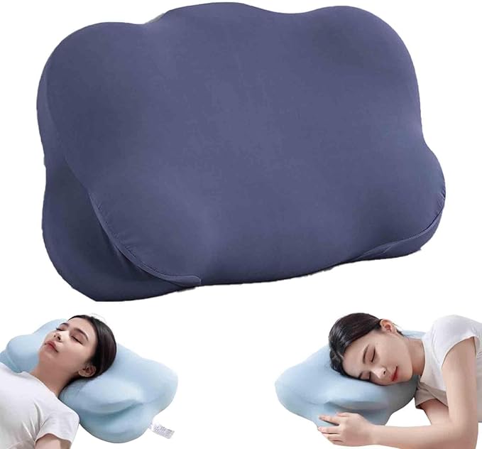 Cloud Pillow, Ergonomic Memory Foam Pillow for Side Sleepers, Cervical Neck Support Pillow, Breathable Pillowcase, Dual Height Contour Pillow for Back & Stomach Sleepers (Dark Blue)