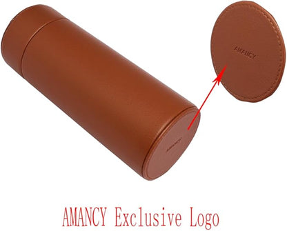 AMANCY Practical Travel 5 Cigar Humidor,Compact Brown Leather Cedar Wood Lined Cigar jar, Portable Cigar Case with Humidifier