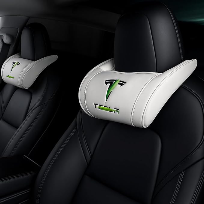 Car Headrest Neck Pillow Support Memory Foam Ergonomic Design Accessory for Driving Seat Fatigue Relief Compatible with Model S X 3 Y & Cybertruck - 2 Pieces