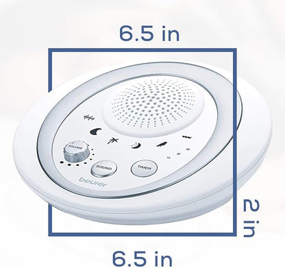 Beurer White Noise Machine, Sound Asleep for Home, Office, Baby Non-Looping Soothing for Relaxation & Portable Travel with Natural Sound Choices & Noise Cancelling, Adjustable Volume, WN50