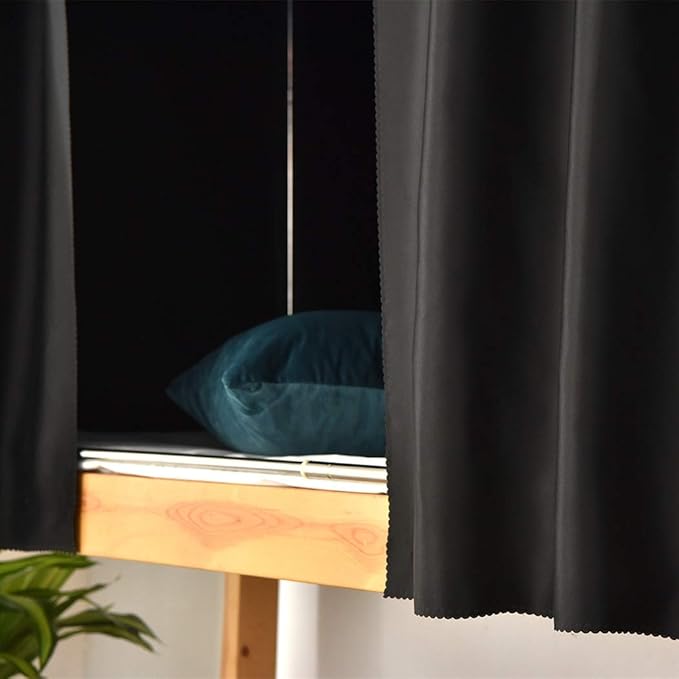 Full Size Bunk Bed Blackout Curtains Heavy-Duty for Bottom Men Women Teens, Black, 2 Panels, 47.2in Height