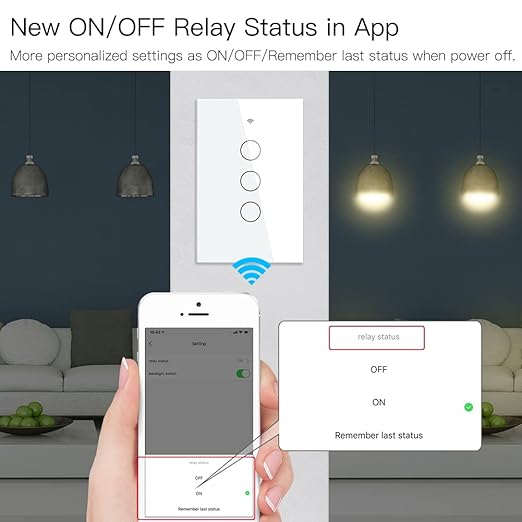 MOES Touch Wall Single Live Wire Smart Switch，No Neutral Wire Needed, 2.4GHz WiFi RF433 Light Switch Works with Smart Life/Tuya App, Alexa and Google Home, Single Pole 110V, White 3 Gang