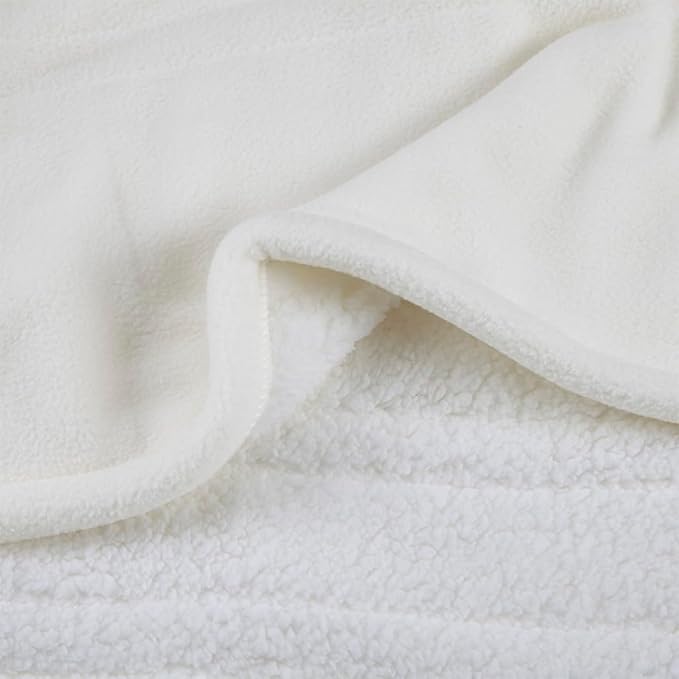 Serta Heated Throw Blanket - Reversible Fleece to Sherpa Electric Blanket, Fast Heating, Auto Shut Off Timer, Multi Heat Setting, ETL Certified, Machine Washable, Ivory 50"x 60"