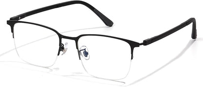 Blue Light Blocking Glasses Men Computer Gaming Glasses Rectangle Metal Semi-rimless Black Frame Anti Glare/UV400 Clear Lens