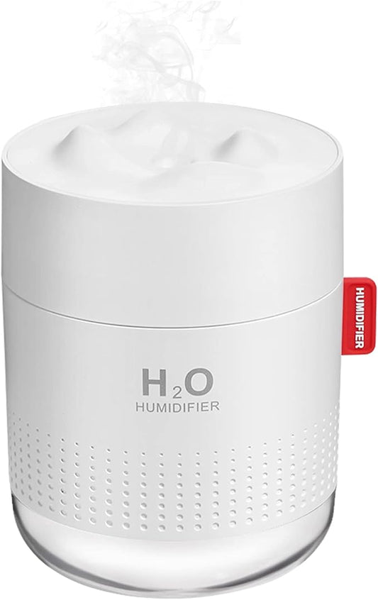 MOVTIP Portable Mini Humidifier, 500ml Small Cool Mist Humidifier, USB Personal Desktop Humidifier for Baby Bedroom Travel Office Home, Auto Shut-Off, 2 Mist Modes, Super Quiet (10PCS Cotton Stick)