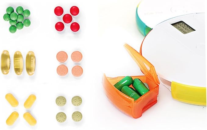 NOLITOY Weekly Organizer Compartments and Alarm Reminder Portable Dispenser for Travel Day Medicine Timer for Vitamins and Medication Management
