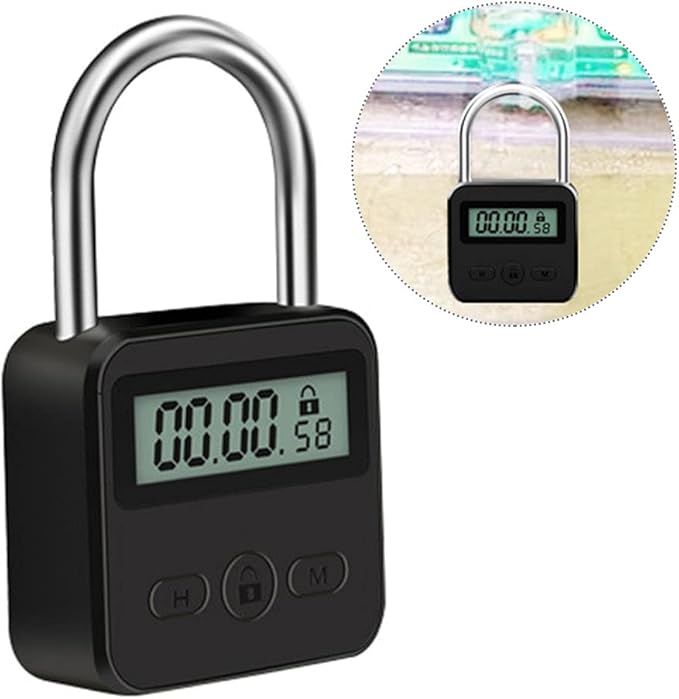 Metal Timer Lock, USB Rechargeable LCD Display Time Lock 99 Hours Max Timing for Adult Game, Home (Black)