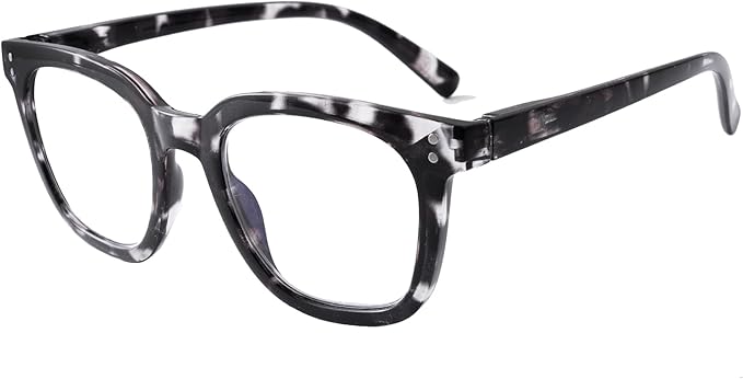 Reading Glasses for Men Women Blue Light Blocking with Spring Hinge, Blocking Readers Anti UV Ray Filter Eyeglasses, Square Computer Reader Glasses, Black and White Tortoiseshell, +1.0