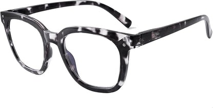 Reading Glasses for Men Women Blue Light Blocking with Spring Hinge, Blocking Readers Anti UV Ray Filter Eyeglasses, Square Computer Reader Glasses, Black and White Tortoiseshell, +1.0