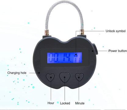 Time Lock LCD Display Time Lock Multi-Function Electronic Timer, USB Rechargeable Timer Padlock (Black)