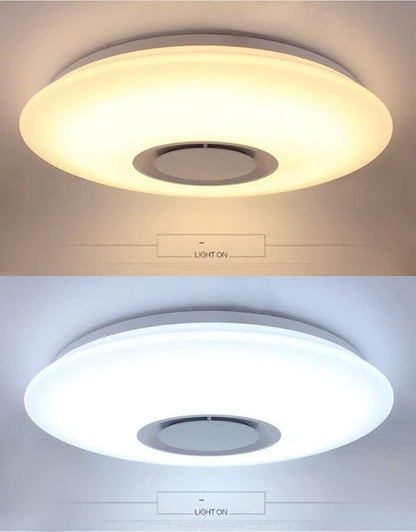Upgrade 15 inch Dimmable LED Music Ceiling Light with Bluetooth Speaker 24W, Bluetooth Control via Smart Phone APP, Flush Mount Ceiling Light Family Bedroom (Remote Includes)