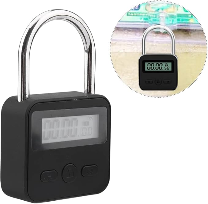 Metal Timer Lock with LCD Display, Multi-Function Electronic Lock, 99 Hour Max Timing, USB Rechargeable Timer Padlock (Black)