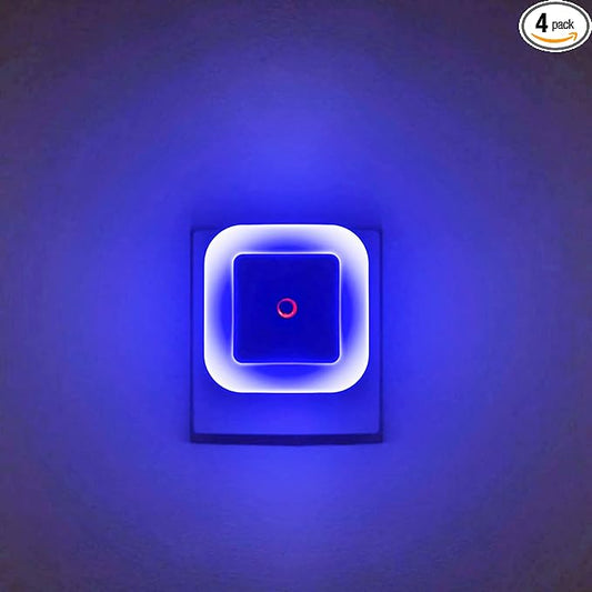 [ Pack of 4 ] Bright Blue Night Lights, Plug Into Wall Light with Light Sensor (Unique Blue Cover Design)