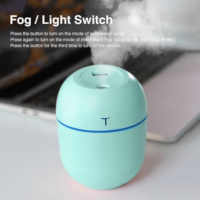 The Mini Ultrasonic USB Humidifier & Essential Oil Diffuser—a Portable Aroma Maker for Home and car, Featuring Soothing LED Night Lamp and Anion Mist with Green Pink White Color. (Green)