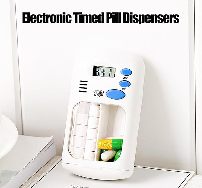 Electronic Timed Pill Dispensers,Digital Pill Organizer,Automatic Daily Pill Box Reminder with Beeping Alarm for Elderly Gift,Portable for Office Travel