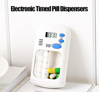 Electronic Timed Pill Dispensers,Digital Pill Organizer,Automatic Daily Pill Box Reminder with Beeping Alarm for Elderly Gift,Portable for Office Travel