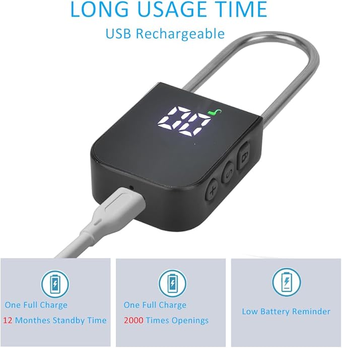 99 Days Timer Padlock,Max Timing Over 3 Month with LCD Display,USB Rechargeable Timed Padlock, Add 10inch Steel Cable (Black)